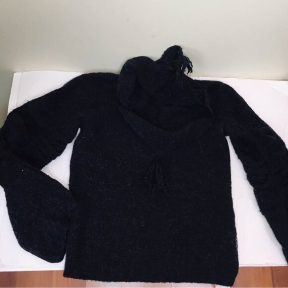 Armani Jeans Vintage Sweater Ruched Bell Sleeves Tassle Crop Stretch Cozy Hood 8 - Picture 5 of 16